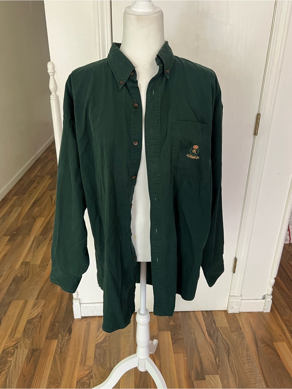 Ralph Lauren Dark Hunter Green Button-Down Crest Shirt, Large